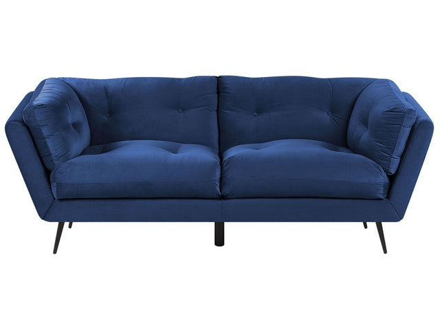 Sofa Blue Velvet Metal Legs 210 x 90 cm with Cushions Retro Beliani