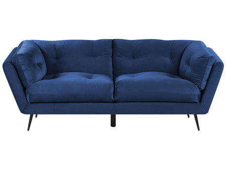 Sofa Blue Velvet Metal Legs 210 x 90 cm with Cushions Retro Beliani
