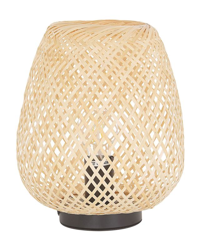 Table Lamp Light Wood Bamboo 30 cm Boho Style Home Decor Accessory Beliani