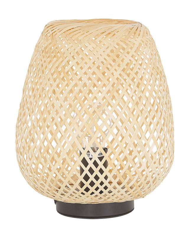 Table Lamp Light Wood Bamboo 30 cm Boho Style Home Decor Accessory Beliani