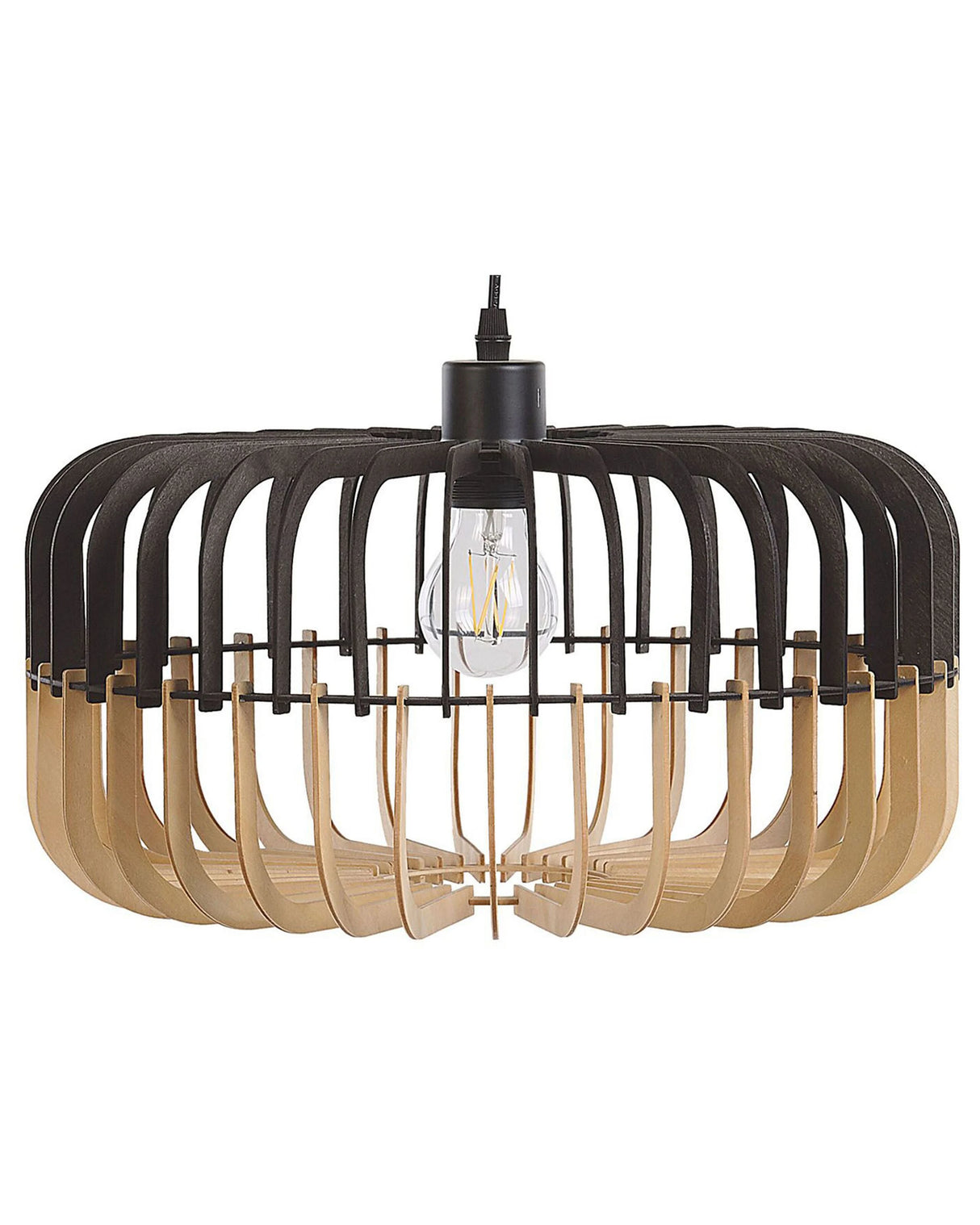 Hanging Lamp Pendant Lamp Light Wood Black Scandinavian Design Beliani