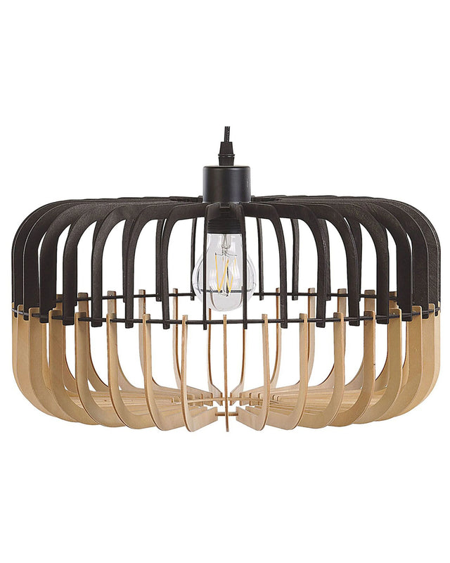 Hanging Lamp Pendant Lamp Light Wood Black Scandinavian Design Beliani