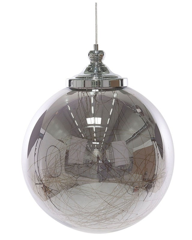 Pendant Lamp Glass Silver Elements Globe Shape Modern Beliani