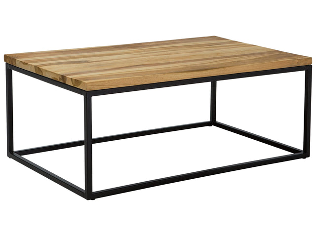 Coffee Table Light Wood Teak Rectangular Top Black Metal 100 x 60 cmFrame Beliani