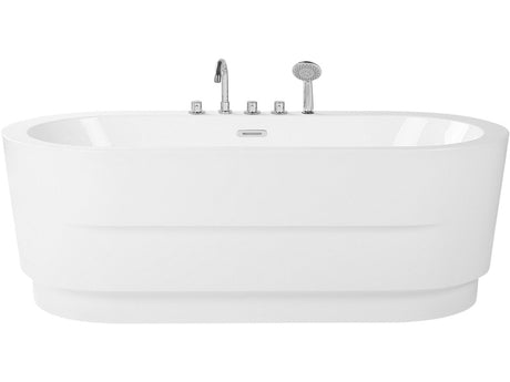 Freestanding Bath White Sanitary Acrylic Oval Single 170 x 80 cm with Fixtures Modern Design Minimalist Beliani