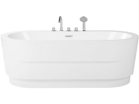 Freestanding Bath White Sanitary Acrylic Oval Single 170 x 80 cm with Fixtures Modern Design Minimalist Beliani