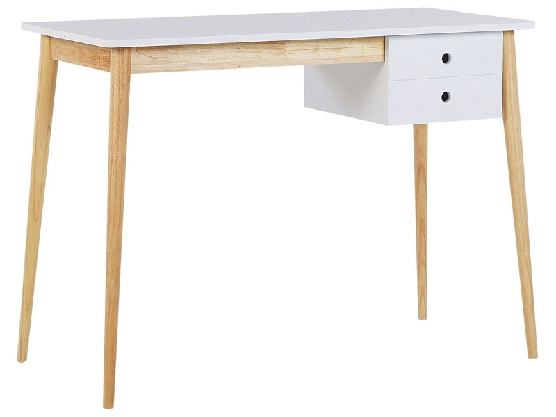 Home Office Desk White and Light Wood Legs 106 x 48 cm with Drawer Retro Beliani