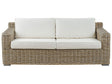 Garden Sofa Light Brown Rattan Wicker Outdoor 2 Seater with White Cushions Beliani