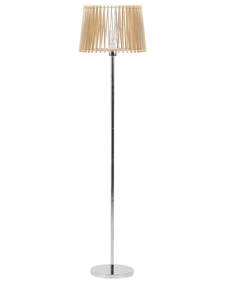 Floor Lamp Light Wood Shade with Silver Base MDF and Metal 153 cm Standing Light Beliani