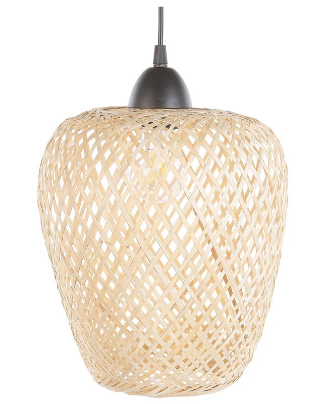 Pendant Lamp Wood Bamboo Wood Boho Design Pendant Light Beliani