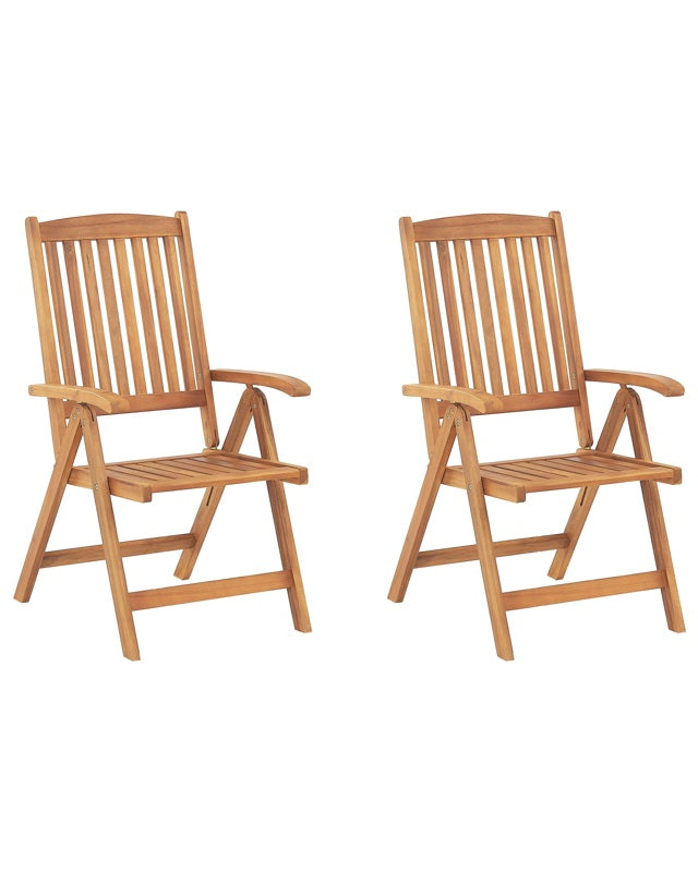 Set of 2 Garden Chairs Light Acacia Wood Folding Feature UV Resistant Rustic Style Beliani