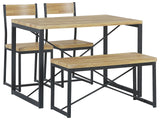 Dining Set Light Wood Top Black Steel Frame Rectangular Table 110 x 70 cm 4 Seater with 2 Chairs and Bench  Beliani