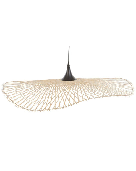 Pendant Lamp Light Wood Bamboo Oval Shade 80 cm Hanging Ceiling Lamp Beliani