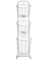 3 Tier Wire Basket Stand White Metal with Castors Handles Detachable Kitchen Bathroom Storage Accessory for Towels Newspaper Fruits Vegetables Beliani