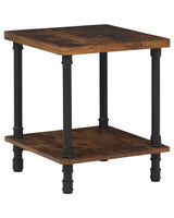 Side End Table Dark Brown Metal Black Frame 1 Shelf Living Room Furniture Beliani