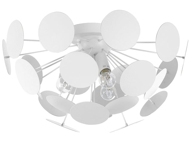 Pendant Lamp White  Metal Hemisphere Shade of Circles 2 Light Bulbs Industrial Art Deco  Beliani