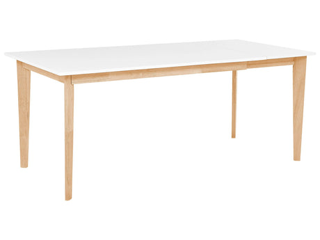 Dining Table White with Light Wood MDF Rubberwood Legs 140/180 x 90 cm Extendable Living Room Beliani