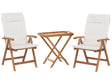 Garden Bistro Set Acacia Wood Table 2 Chairs with Off-White Cushions UV Resistant Foldable Beliani