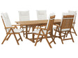 Garden Dining Set Acacia Wood with Off-White Cushions 6 Seater Adjustable Foldable Chairs Outdoor Country Style Beliani