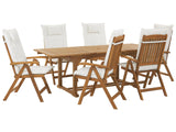 Garden Dining Set Acacia Wood with Off-White Cushions 6 Seater Adjustable Foldable Chairs Outdoor Country Style Beliani