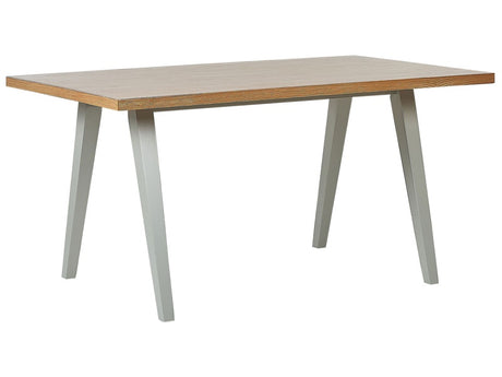 Dining Table Light Wood and Grey Rubberwood  150 x 90 cm Legs MDF Top in Oak Veneer  Beliani