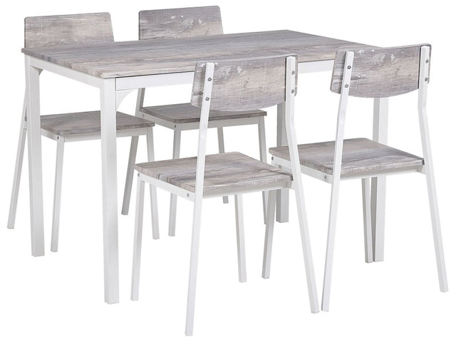 Dining Set Grey Top White Steel Legs Rectangular Table 110 x 70 cm 4 Chairs Modern Beliani