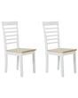 Set of 2 Dining Chairs Light Wood and White Rubber Wood Armless Seat Ladder Back Beliani