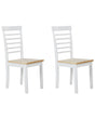 Set of 2 Dining Chairs Light Wood and White Rubber Wood Armless Seat Ladder Back Beliani