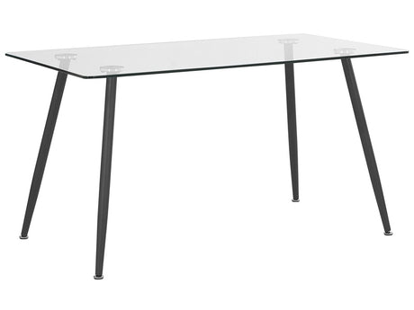 Dining Table Transparent 140 x 80 cm Glass Top Steel Black Legs Rectangular Modern Beliani