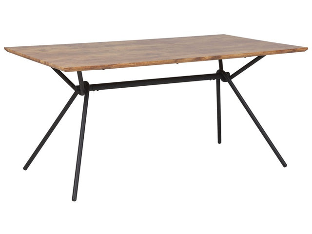 Dining Table Dark Wood Top Black Metal Legs 160 x 90 cm 6 Seater Rectangular Industrial Beliani