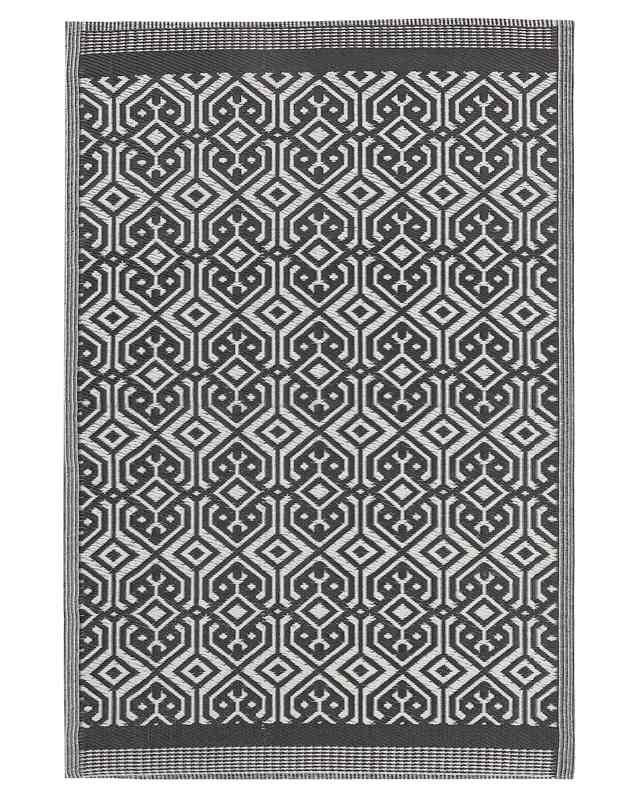 Area Rug Black and White Recycled Polypropylene 120 x 180 cm Geometric Pattern Outside Mat Beliani