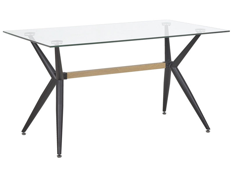 Dining Table Transparent 140 x 80 cm Tempered Glass Top Metal Black Legs Rectangular Modern Industrial Beliani