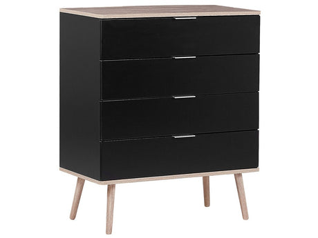 Chest of Drawers Black Sideboard with 4 Drawers 93 x 79 cm Living Room Bedroom Hallway Storage Cabinet Scandinavian Style Beliani