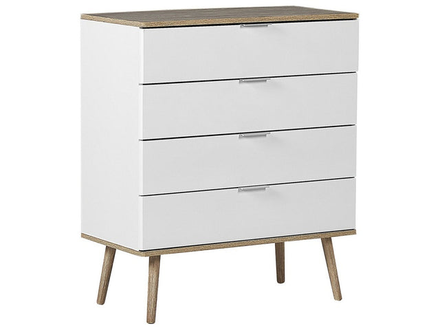 Chest of Drawers White Sideboard with 4 Drawers 93 x 79 cm Living Room Bedroom Hallway Storage Cabinet Scandinavian Style Beliani