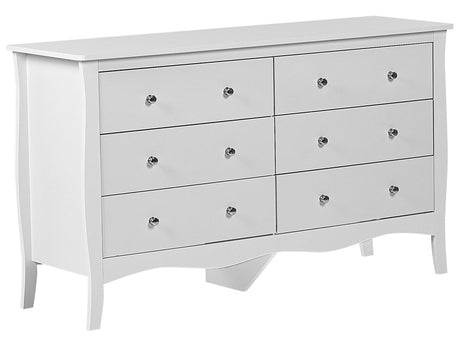 Chest of Drawers White Sideboard with 6 Drawers 75 x 130 cm Living Room Bedroom Hallway Storage Cabinet Modern French Style Beliani