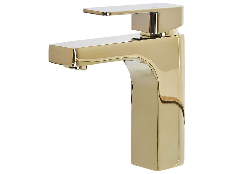 Basin Tap Gold Metal Bathroom Single Lever Glossy Finish Faucet Modern  Beliani