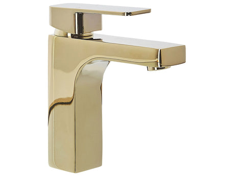 Basin Tap Gold Metal Bathroom Single Lever Glossy Finish Faucet Modern  Beliani