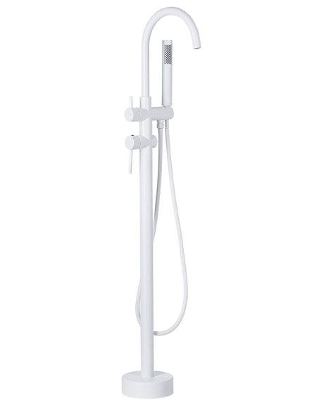 Bath Mixer Tap White Brass Stainless Steel Freestanding Bathtub Faucet with Hand Shower Modern Design Beliani