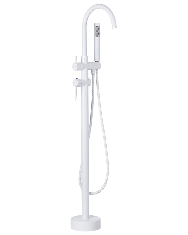 Bath Mixer Tap White Brass Stainless Steel Freestanding Bathtub Faucet with Hand Shower Modern Design Beliani
