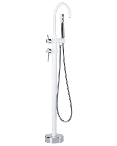 Bath Mixer Tap White with Silver Brass Stainless Steel Freestanding Bathtub Faucet with Hand Shower Modern Design Beliani