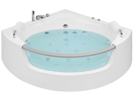 Corner Whirlpool Bath White Sanitary Acrylic with LED Massage Jets 201 x 150 cm Modern Design Beliani