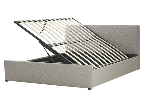 Storage Bed Taupe PU Leather Upholstery EU King Size 5ft3 with Slatted Base Diamond-Tufted Headboard Beliani