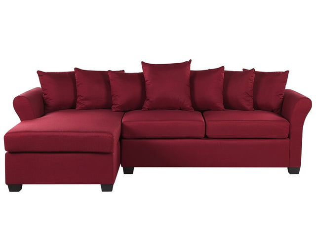 Corner Sofa Dark Red Fabric Black Legs Minimalistic Style Living Room Beliani