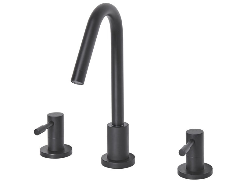 Basin Mixer Tap Black Matt Metal Brass Modern Bathroom Twin Lever Faucet Beliani