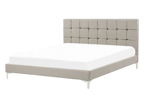 Bed Frame Taupe PU Upholstery EU Double Size 4ft6 with Sprung Slatted Base and Button-Tufted Headboard Beliani