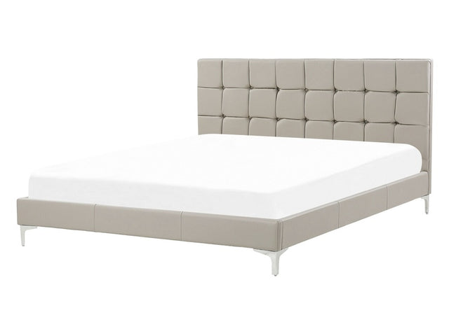 Bed Frame Taupe PU Upholstery EU Double Size 4ft6 with Sprung Slatted Base and Button-Tufted Headboard Beliani