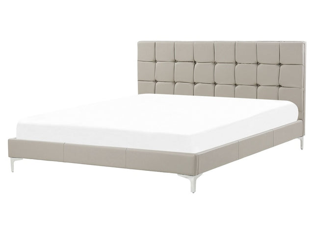 Bed Frame Taupe PU Upholstery EU King Size 5ft3 with Sprung Slatted Base and Button-Tufted Headboard Beliani