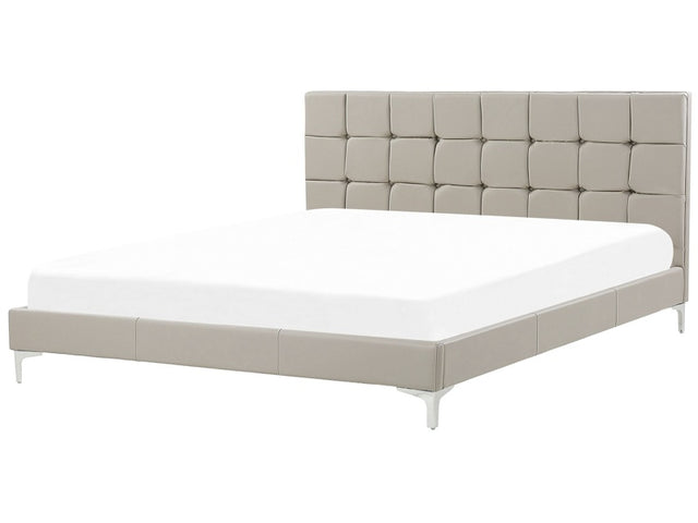 Bed Frame Taupe PU Upholstery EU Super King Size 6ft with Sprung Slatted Base and Button-Tufted Headboard Beliani