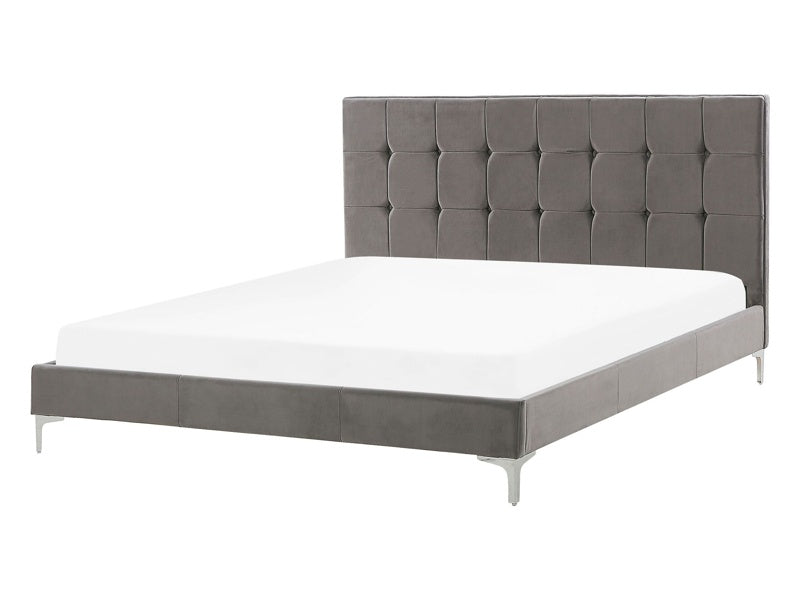 Bed Frame Grey Velvet Upholstery EU Double Size 4ft6 with Sprung Slatted Base and Button-Tufted Headboard Beliani