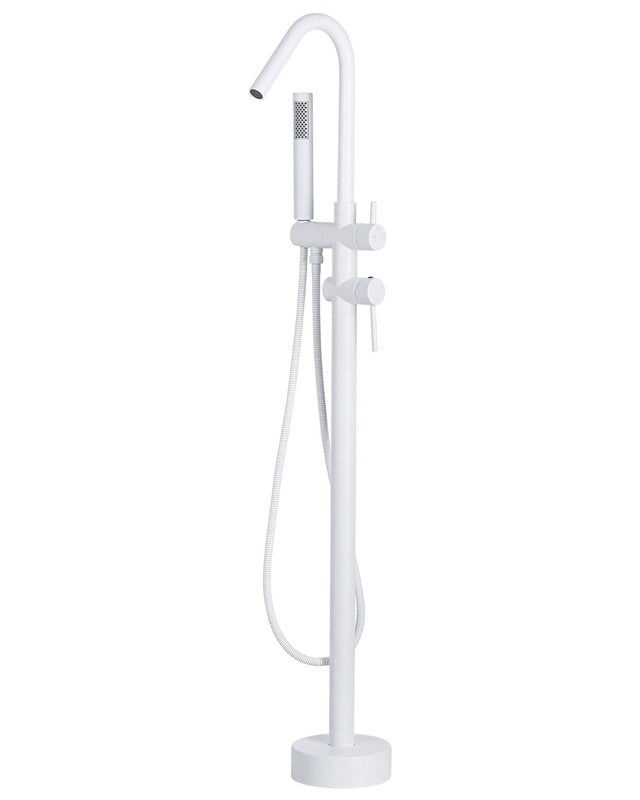 Bathtub Faucet White Matt Freestanding 118 cm with Hand Shower Modern Beliani